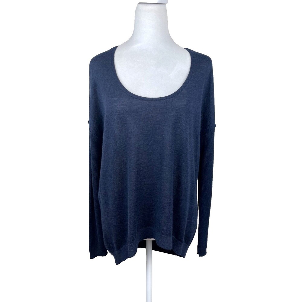 Elie Tahari Cashmere Silk Sweater XS Navy Minimalist Quiet Luxury Parisian